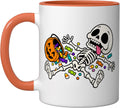 Silly Skeleton Spilling Candy Bucket Ceramic Mug
