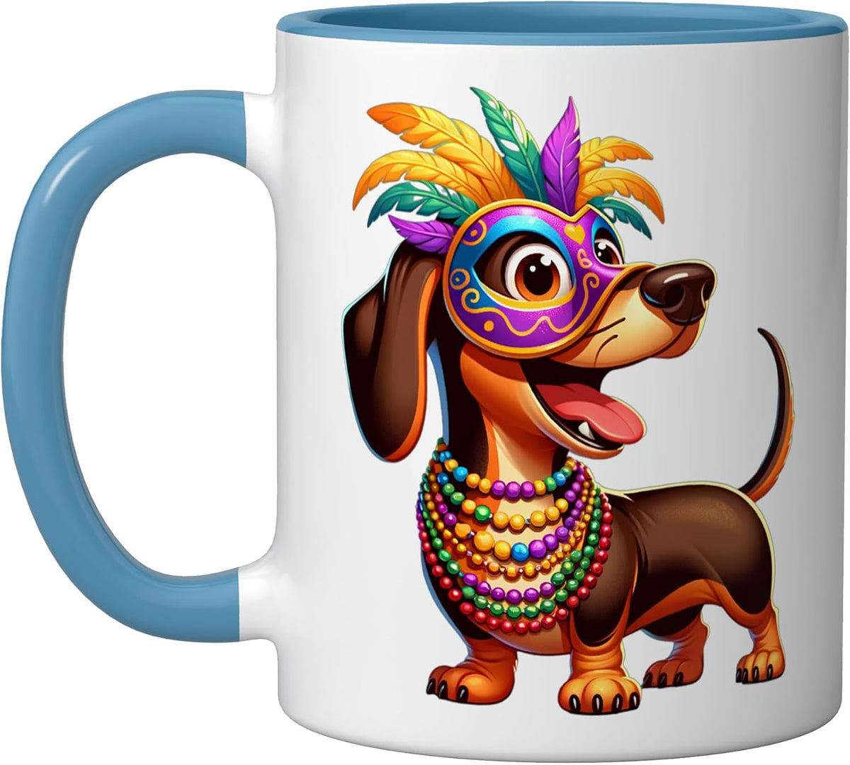 Mardi Gras Dachshund Wearing Mardi Gras Costume Beads Ceramic Mug