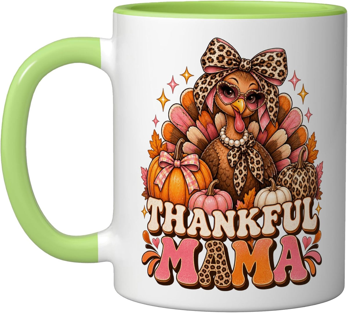 Stylish Mama Turkey Leopard Bow Thanksgiving Ceramic Mug