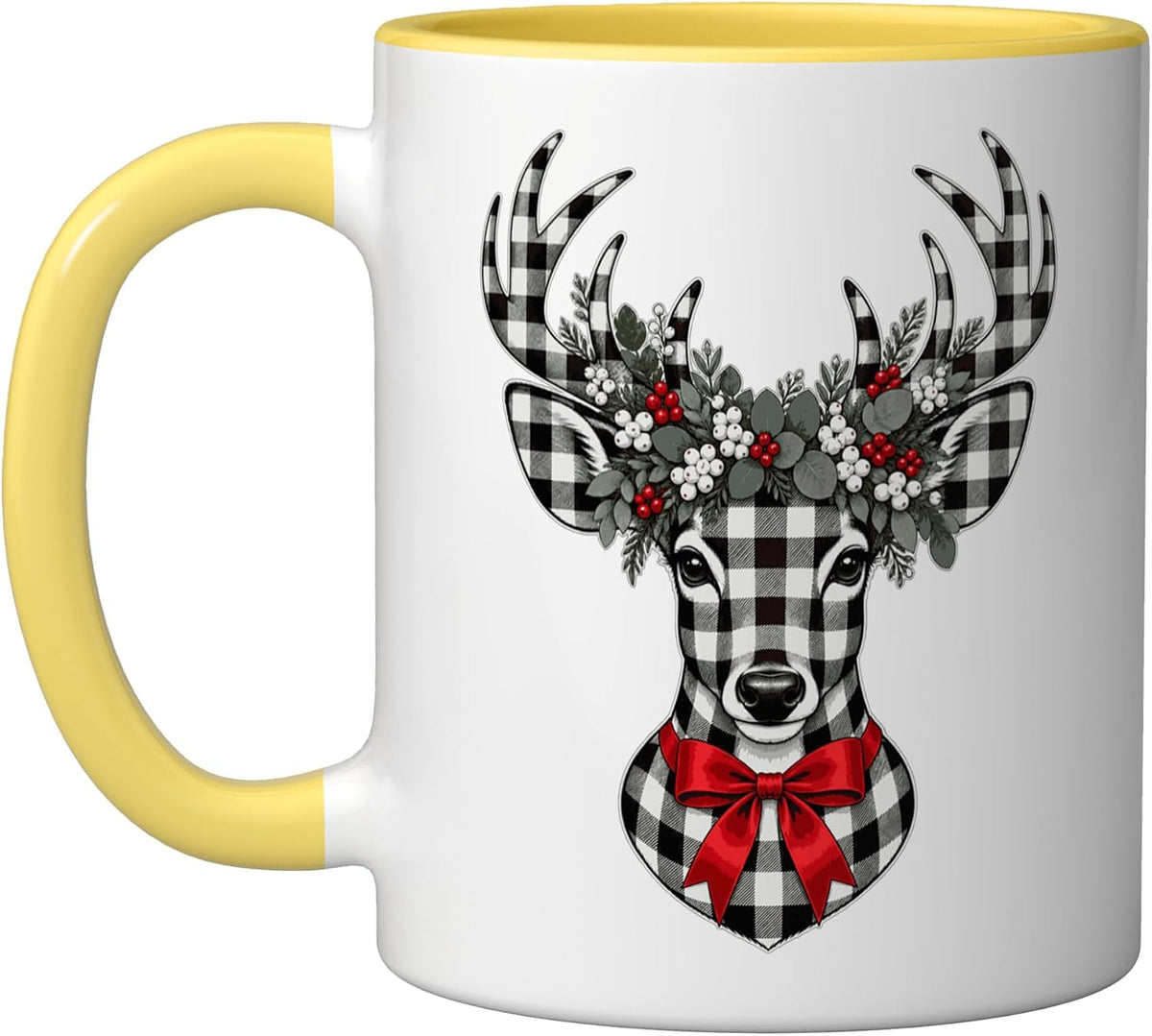 Christmas Deer Buffalo Plaid Winter Berry Crown Ceramic Mug