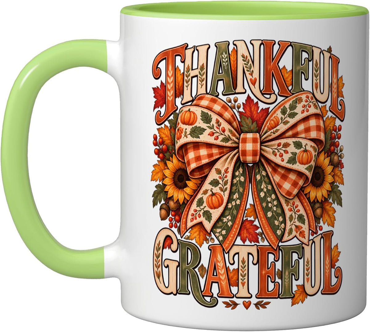 Thanksgiving Grateful Fall Bow Light Ceramic Mug