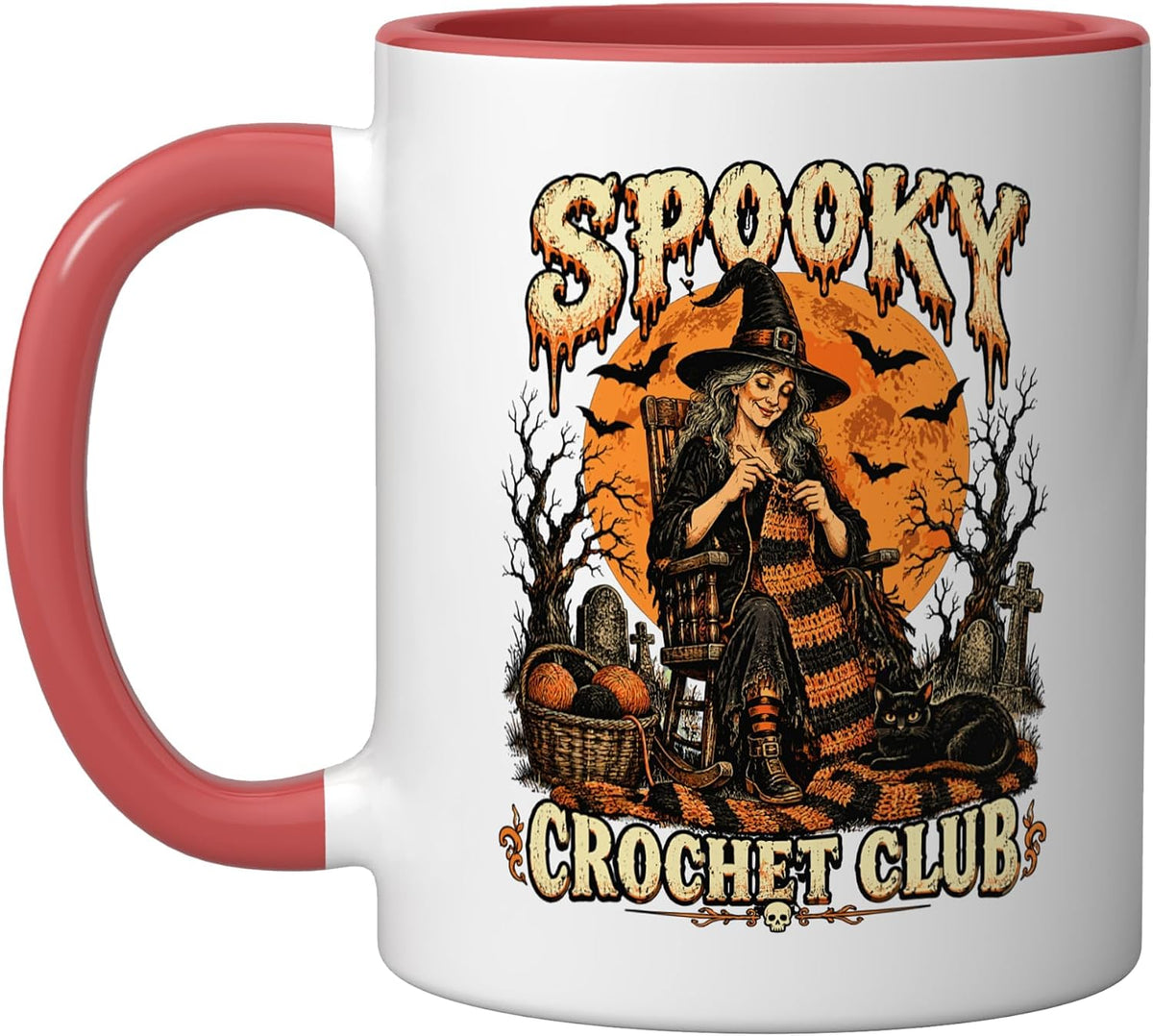 Spooky Crochet Club Witch Black Cat Yarn Lover Halloween Ceramic Mug