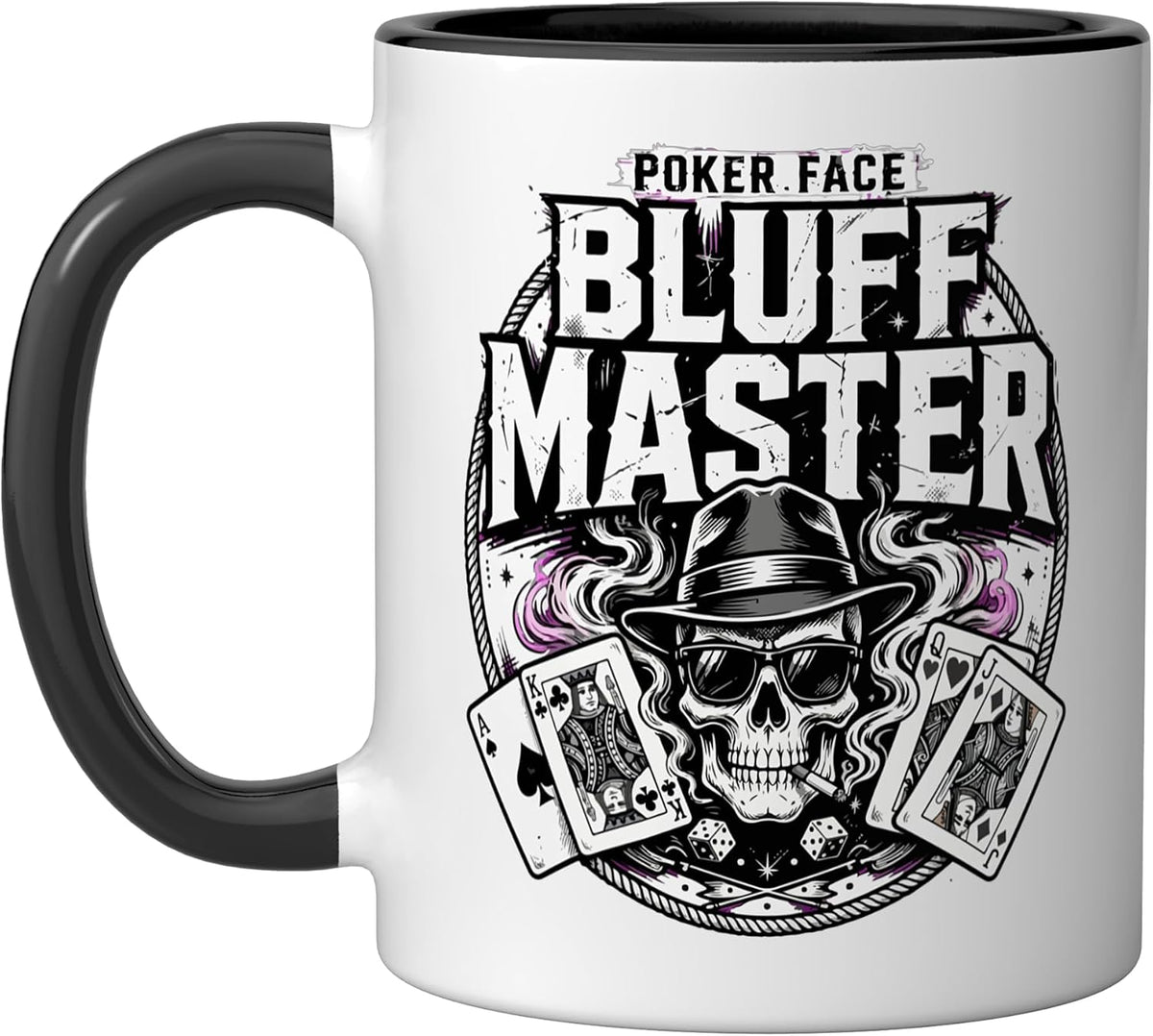Poker Face Bluff Master Skull Card Player Ceramic Mug