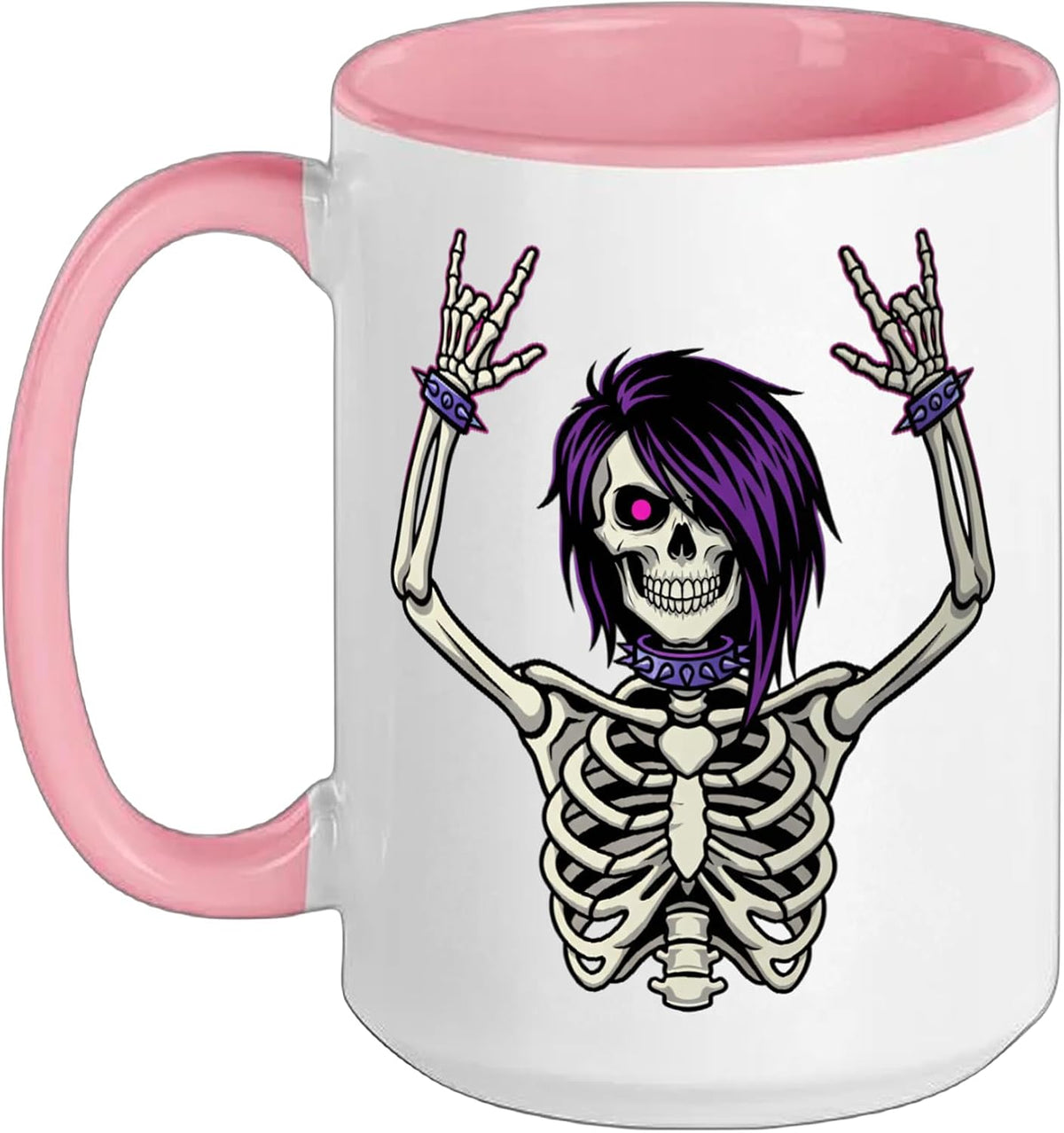 Goth Skeleton Girl Rock on Skull Hair Punk Halloween Ceramic Mug