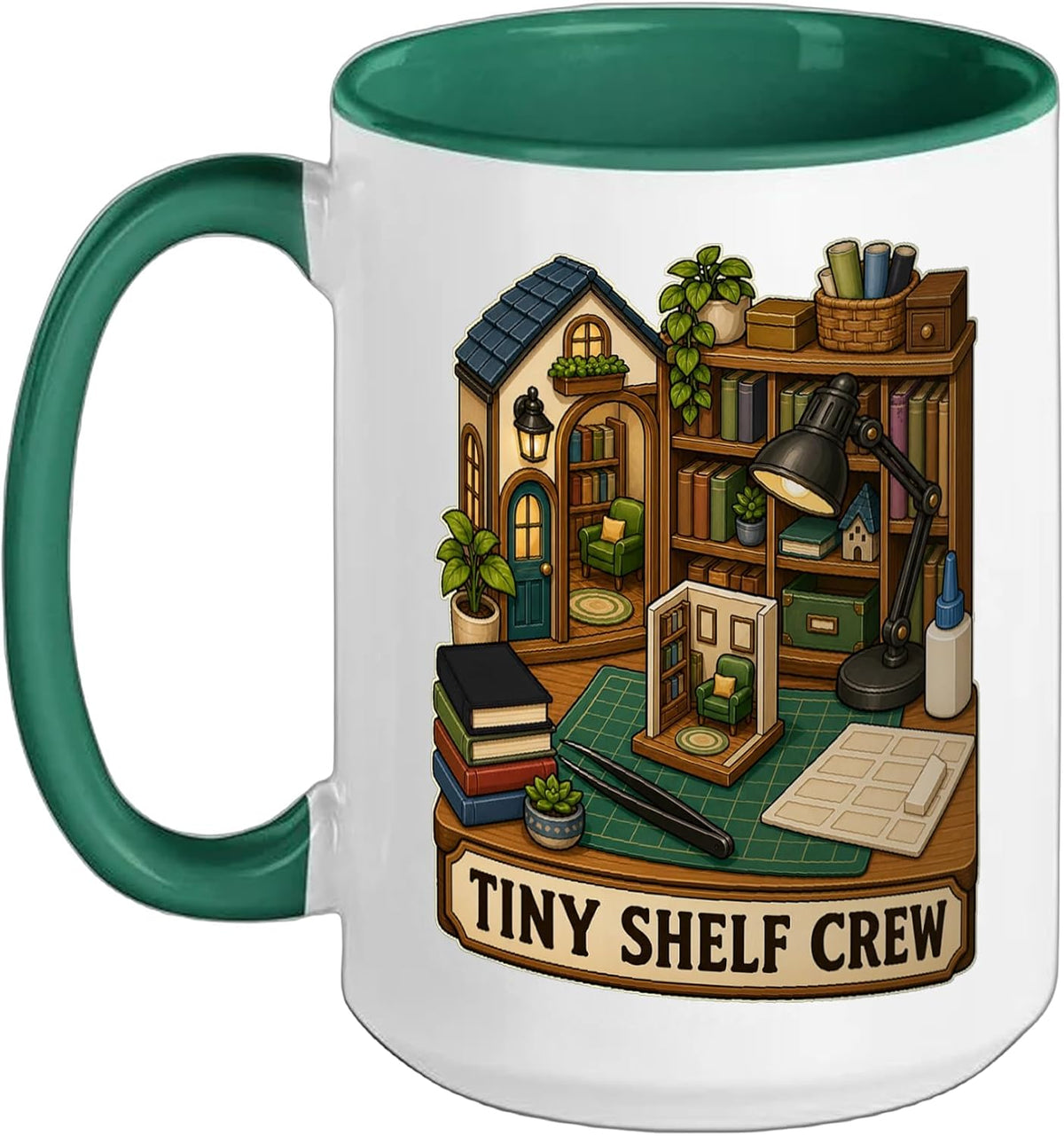 Tiny Shelf Crew Miniature Reading Corner Worktable Lamp Ceramic Mug