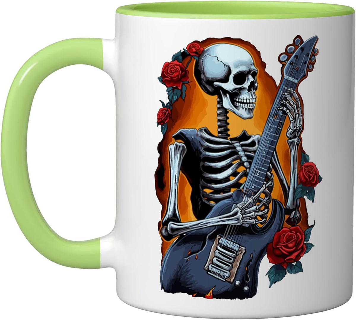 Skeleton Guitarist With Roses Rock Music Ceramic Mug