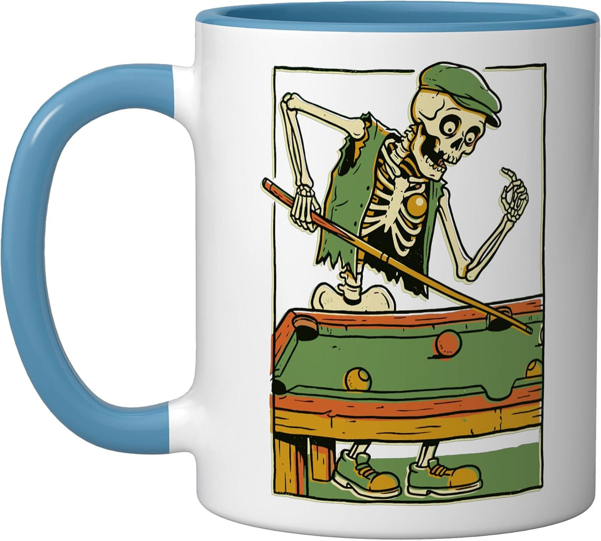 Skeleton Billiards Pool Player Halloween Humor Art Ceramic Mug