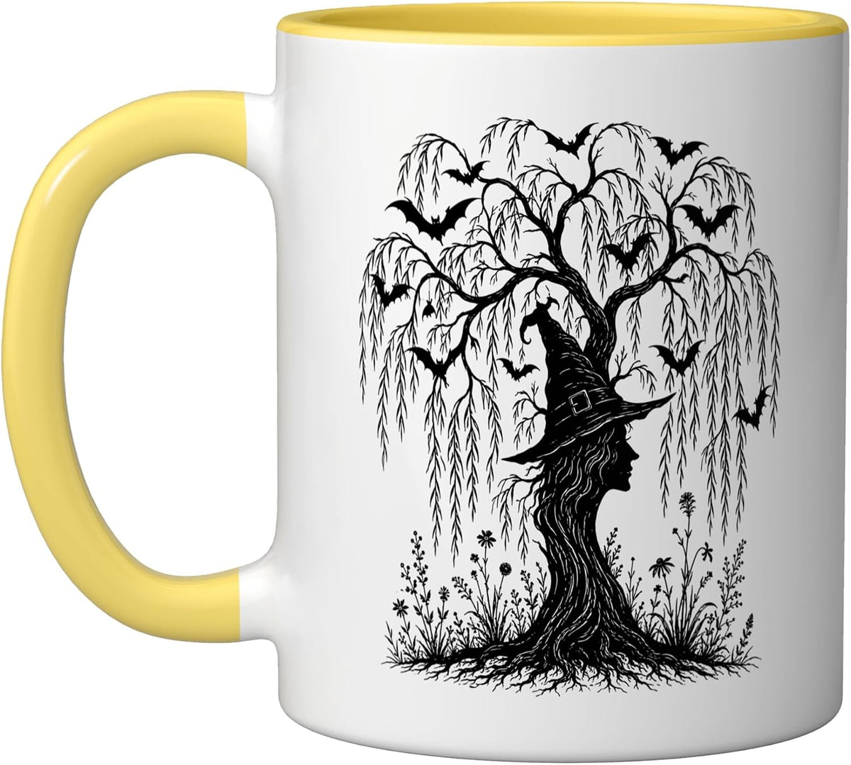 Halloween Witch Silhouette Willow Tree Forest Spooky Ceramic Mug
