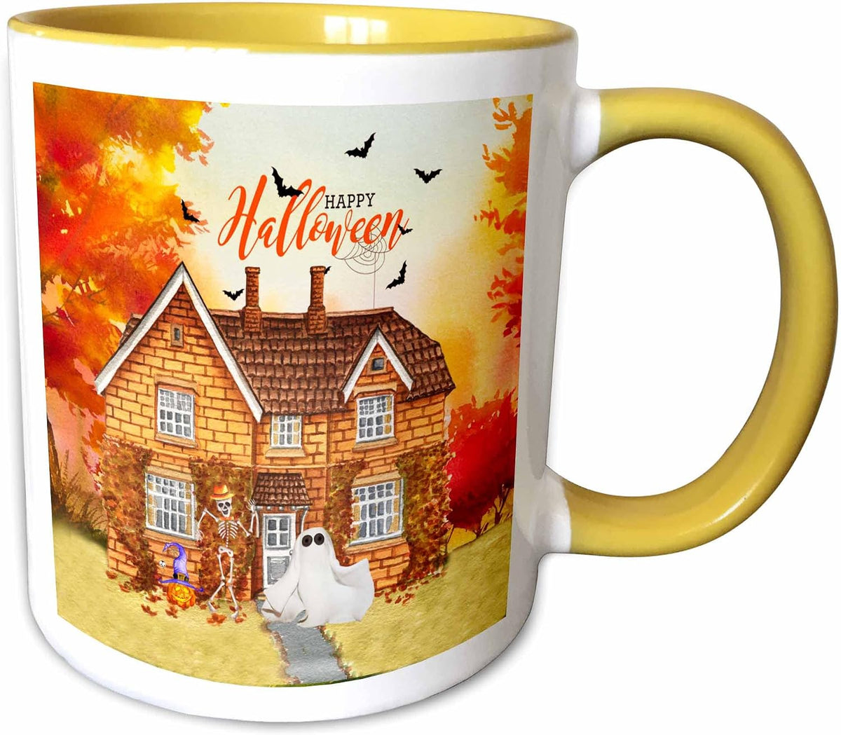 Halloween House with Skeleton Ghost Bats Ceramic Mug