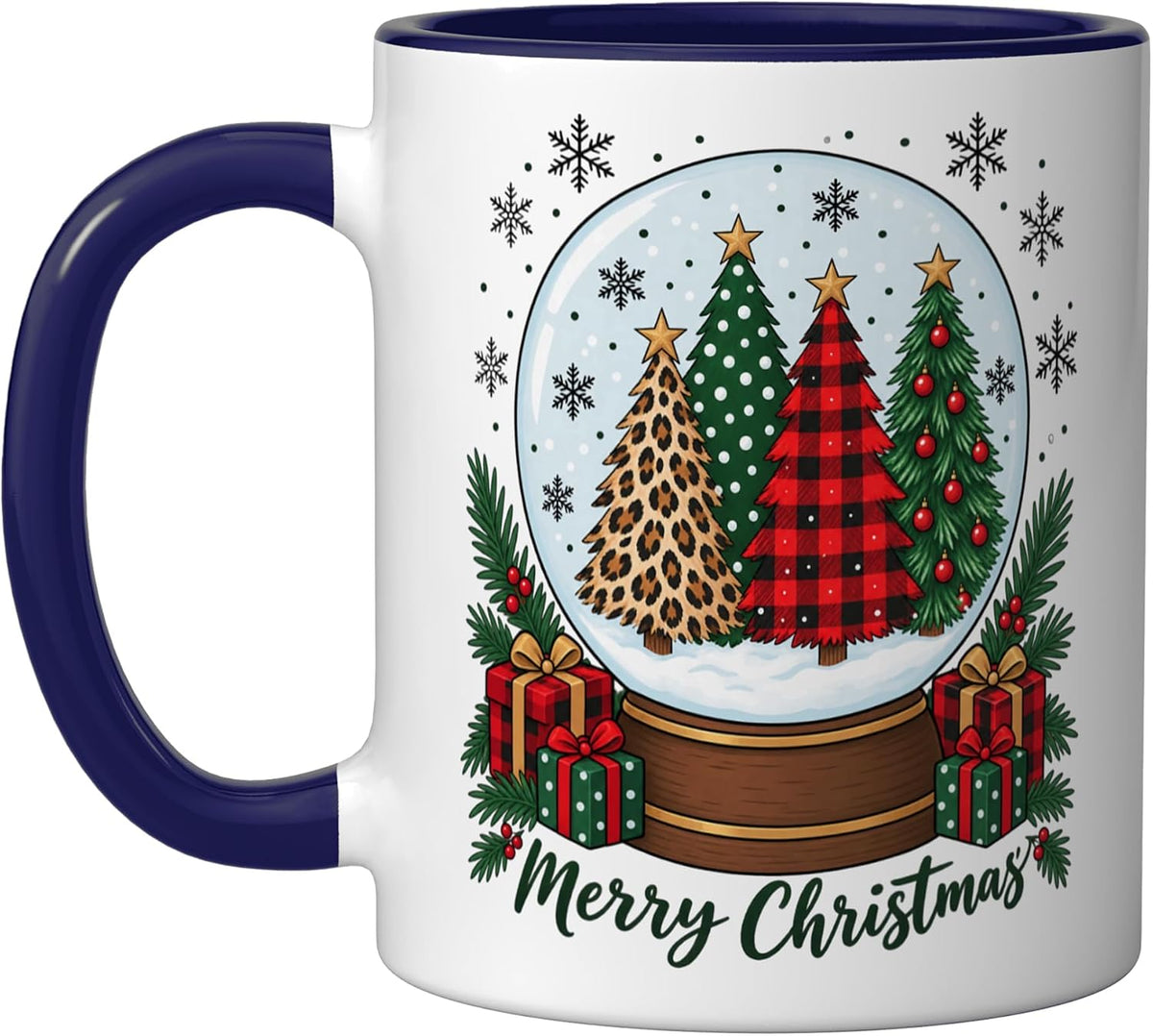 Merry Christmas Snow Globe Leopard Buffalo Tartan Plaid Ceramic Mug