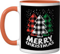 Green White Red Buffalo Plaid Merry Christmas Trees Ceramic Mug