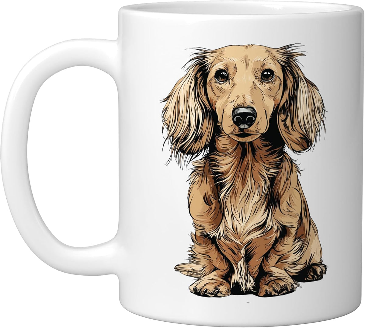 Blonde Long Hair Dachshund Dog Illustration Ceramic Mug