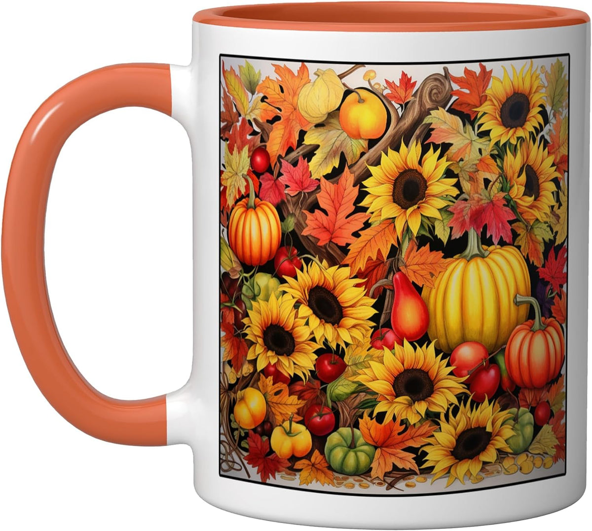 Fall Leaves Autumn Pumpkin Sunflower Foliage Ceramic Mug
