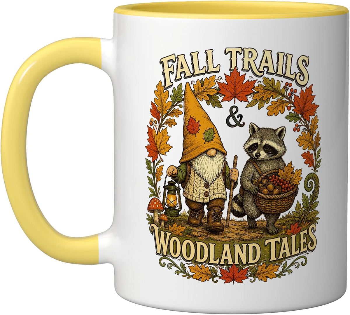 Fall Trails Gnome Raccoon Woodland Hiking Adventure Nature Ceramic Mug