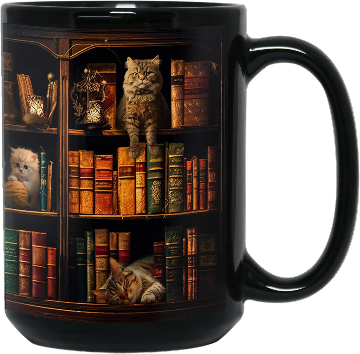 Cat and Books Book Lover Reader Ceramic Mug