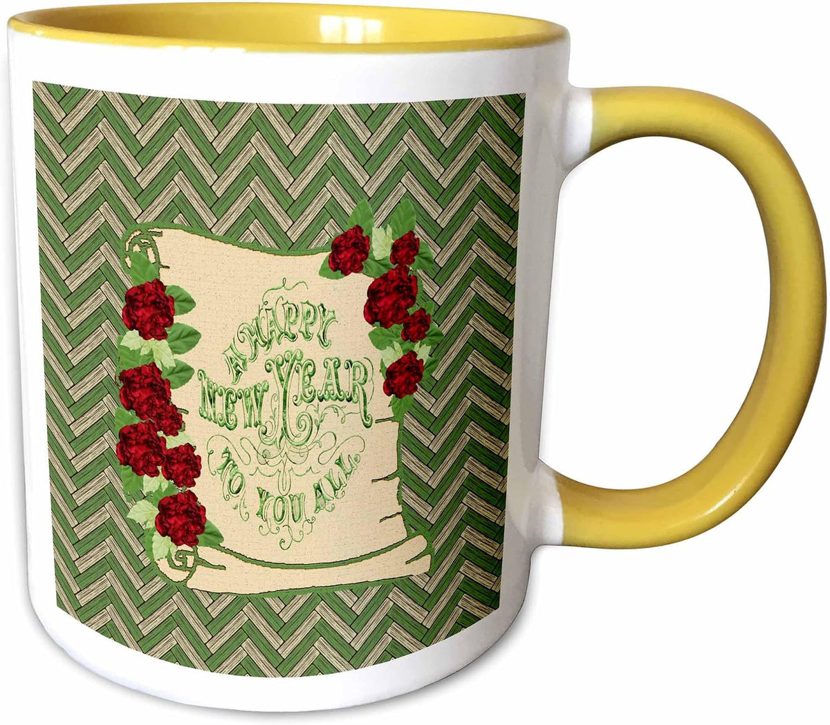 Happy New Year To You All, Scroll, Red Ceramic Mug
